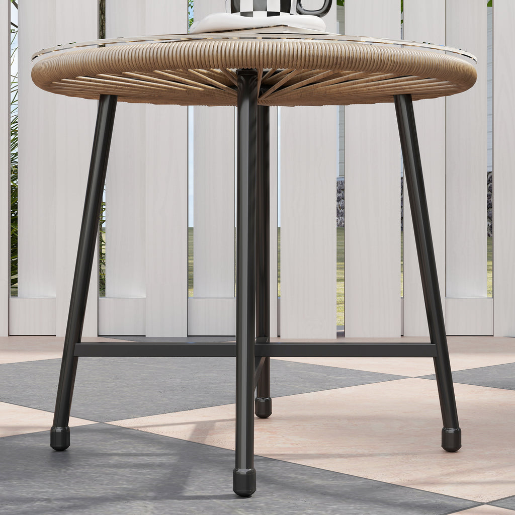 3 Piece PE Rattan and Steel Garden Set with 2 Oval Chairs and Coffee Table, Black and Wood Color