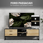 TV Cabinet 60" with Cabinet, 2 Drawers and Open Shelves, 140x35x45 cm, Natural Wood
