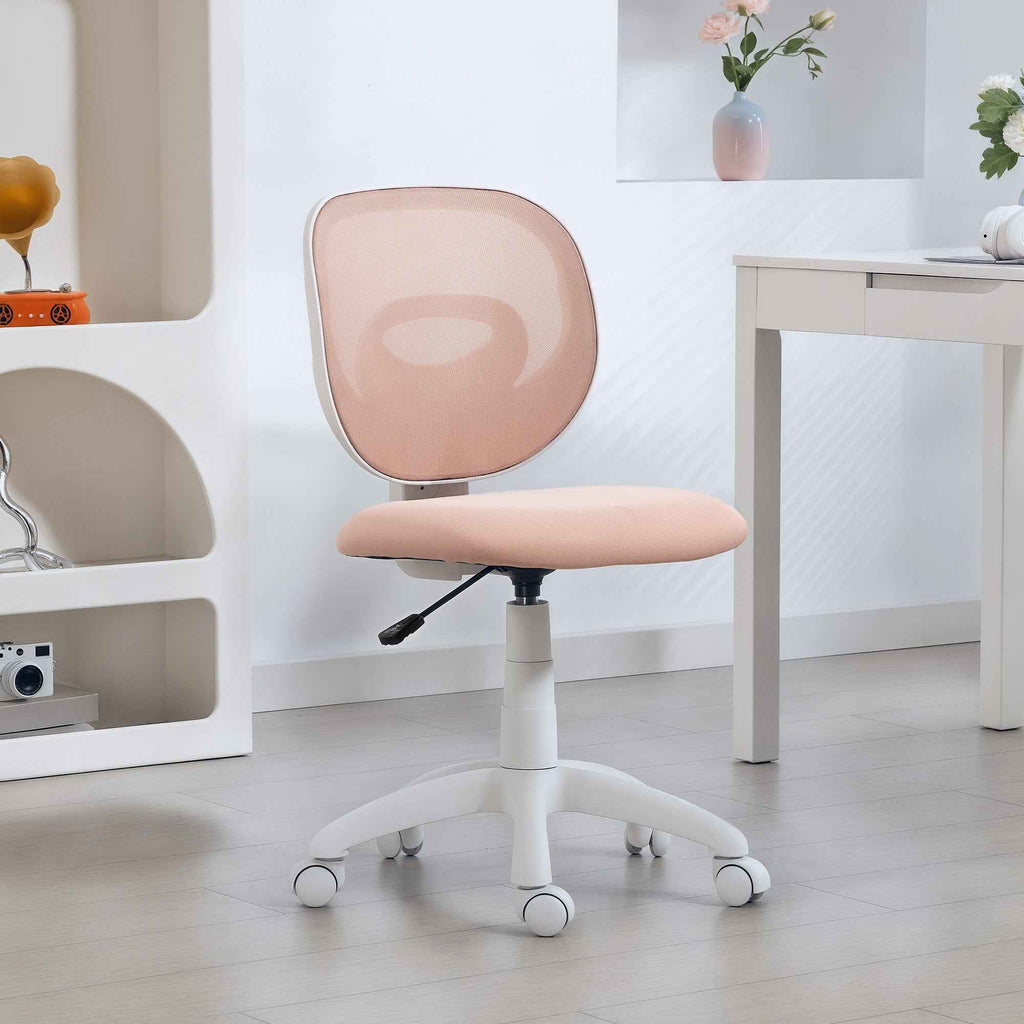 HOMCOM Ergonomic Swivel Office Chair with Breathable Mesh Fabric, Armless, Height-Adjustable, Pink