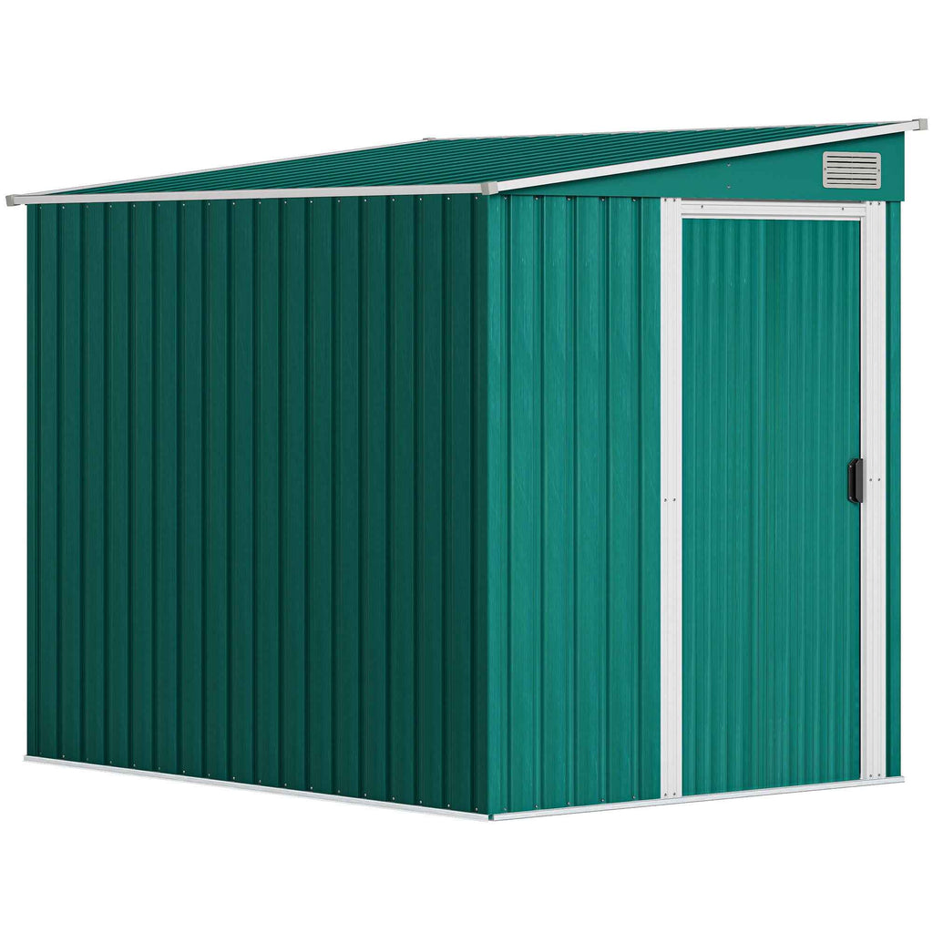 Outsunny 1.5x2m Metal Tool Shed with Base, Sliding Door and Sloped Roof, Green