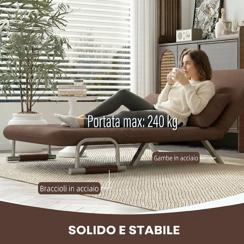 HOMCOM 2-Seater Faux Suede Sofa Bed with Adjustable Backrest and 2 Cushions, 111x80x78 cm, Brown