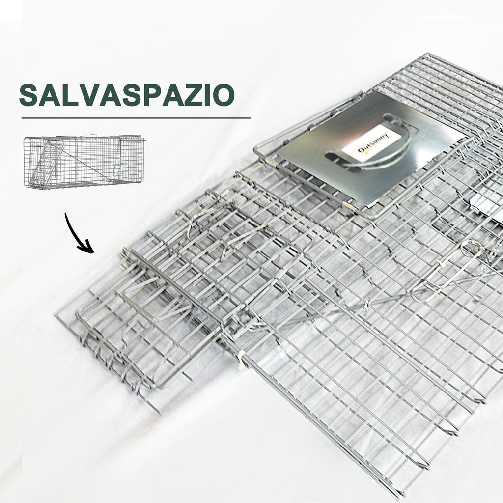 Foldable Steel Trap Cage for Live Animals, 81x26x34.5cm, Silver