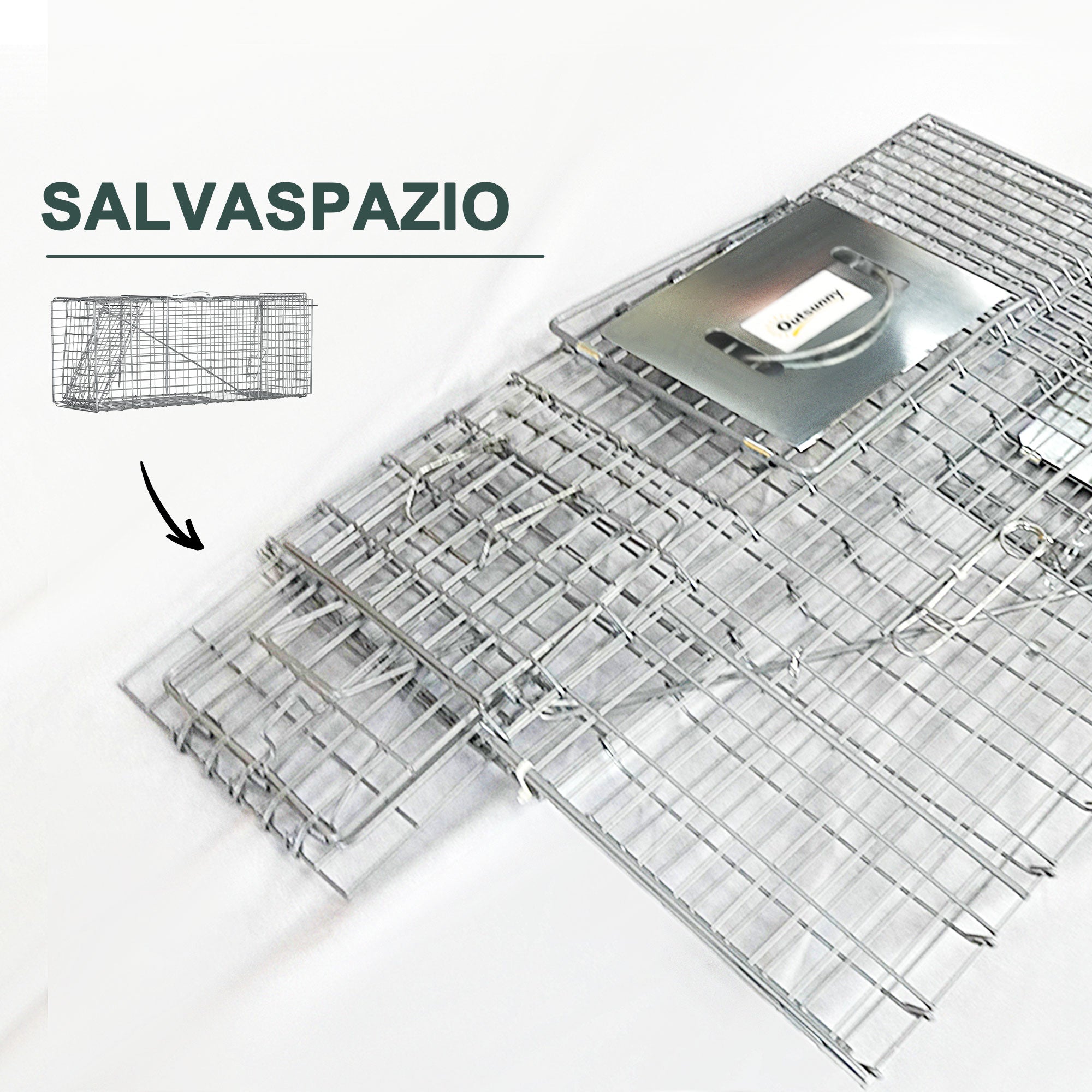 Foldable Steel Trap Cage for Live Animals, 81x26x34.5cm, Silver