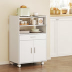 Wooden Microwave Cabinet with Drawer, 2-Door Cabinet and 2 Shelves, 59x40x92 cm, White