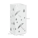 Metal Umbrella Stand with 4 Hooks and Drip Tray, 15.5x15. 5x41cm, White