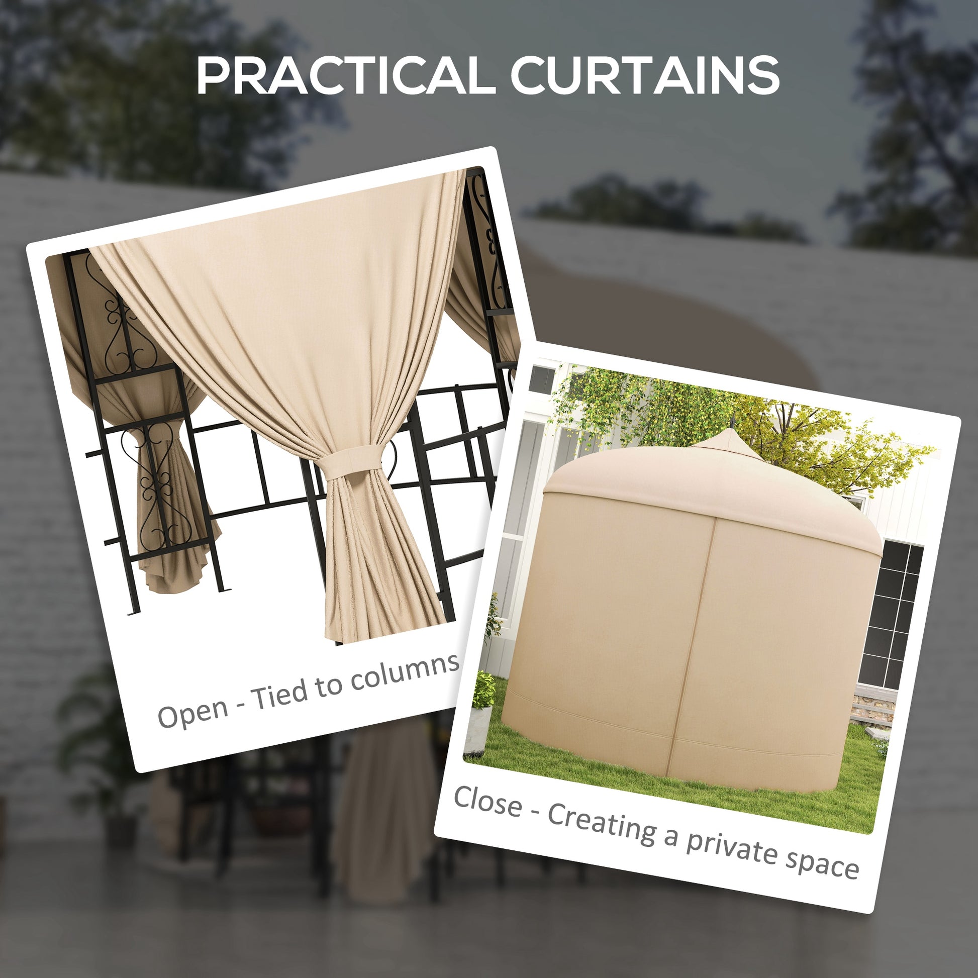 Outsunny Ø3m round garden gazebo with curtains and air intakes in metal and polyester, beige - Borgè