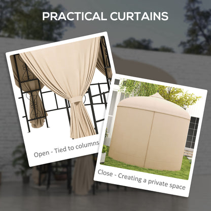 Outsunny Ø3m round garden gazebo with curtains and air intakes in metal and polyester, beige - Borgè