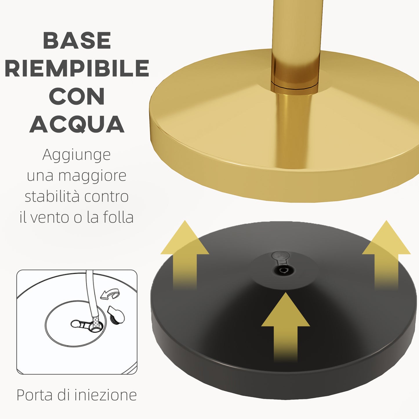 Gold Stainless Steel Path Marker with 1.5 m Red Velvet Rope and Fillable Base, Ø32x96 cm