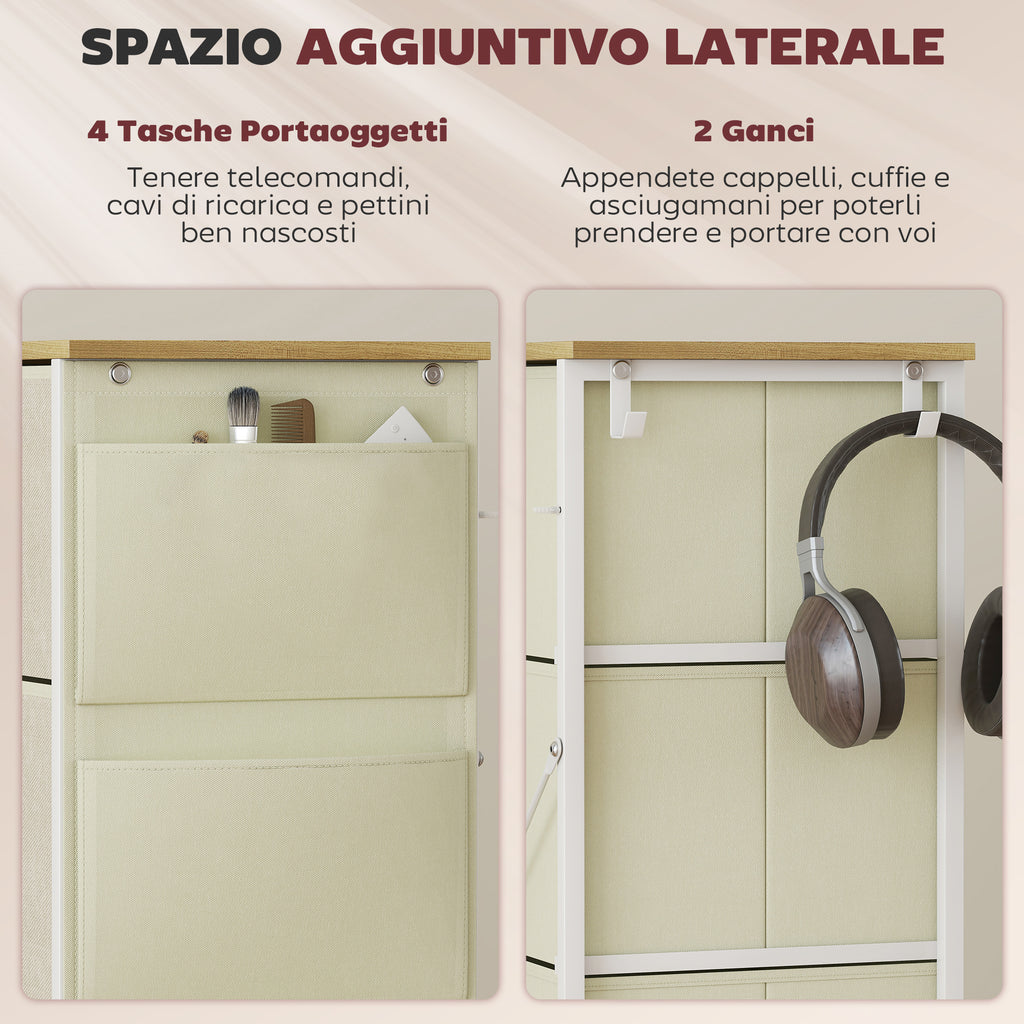 4-Drawer Folding Chest with 4 Pockets and 2 Hooks, Made of Wood, Steel and Fabric, 45x30x94.5 cm