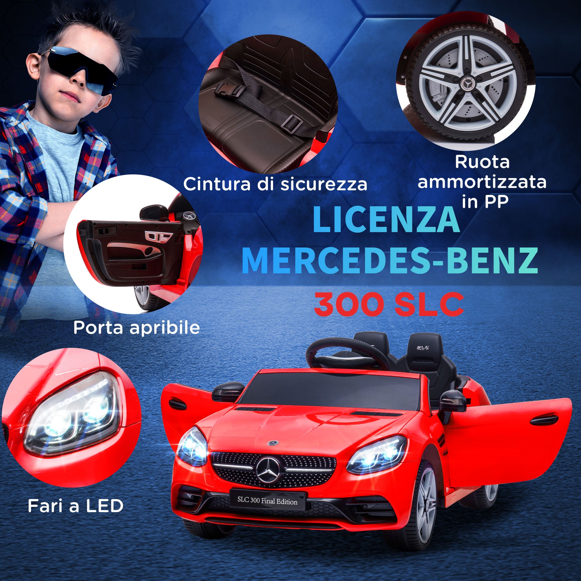 Electric Car for Children Licensed Mercedes SLC 300 with Remote Control, in PP and Metal, 107x62.5x44 cm, Red