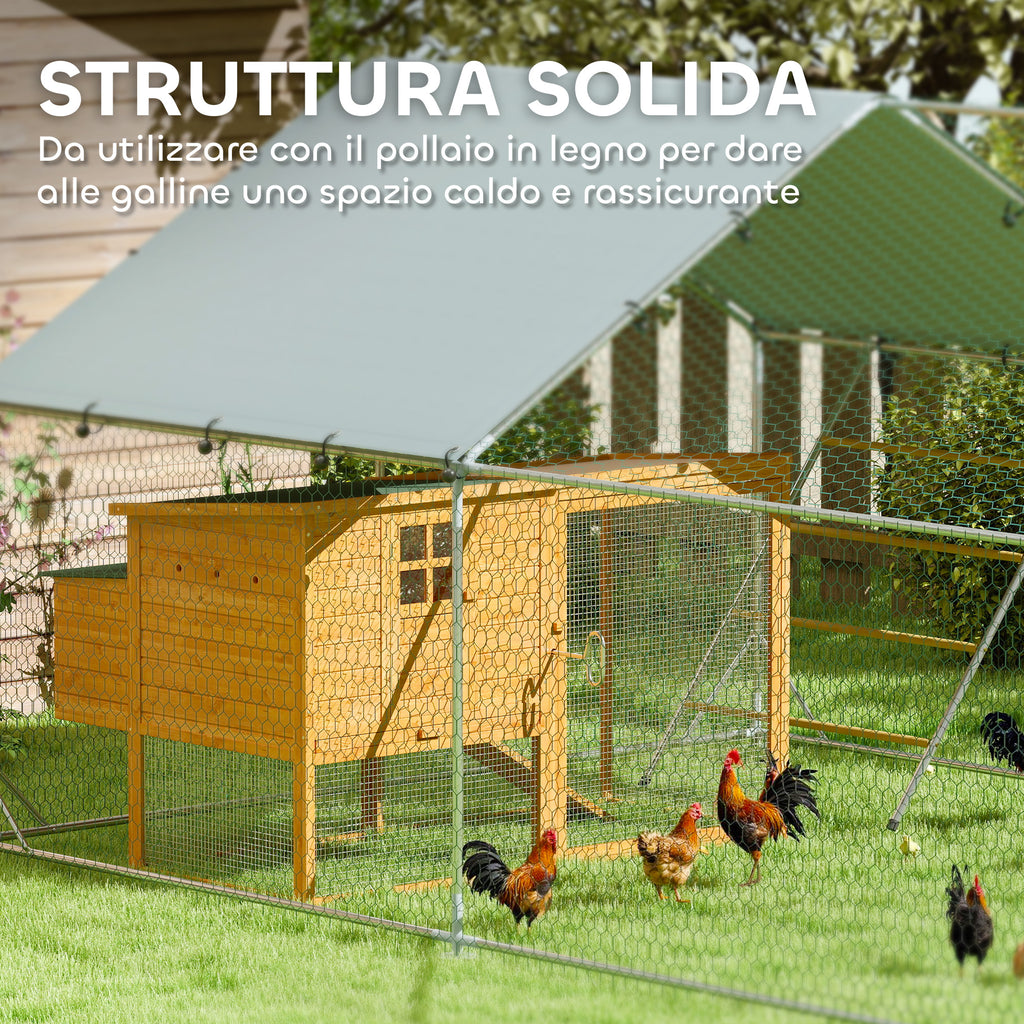 12m² Chicken Run for 12-18 Animals with Waterproof Roof, Feeder and Perch, 3x4x1.9m, Silver