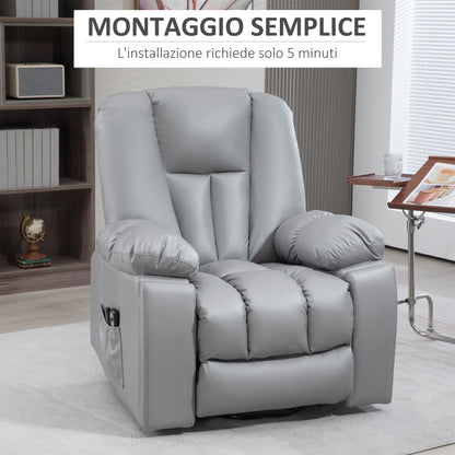 HOMCOM Reclining Lift Chair with 8 Massage Points and Remote Control, in Microfibre, 94x96x106 cm, Gray - Borgè