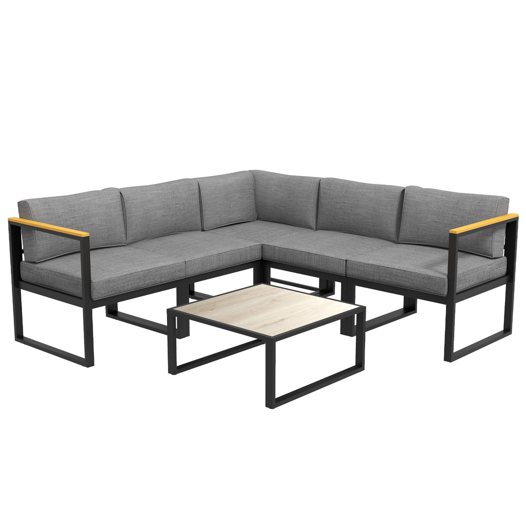 Outsunny garden living room with sofa and aluminum table with padded cushions, gray - Borgè