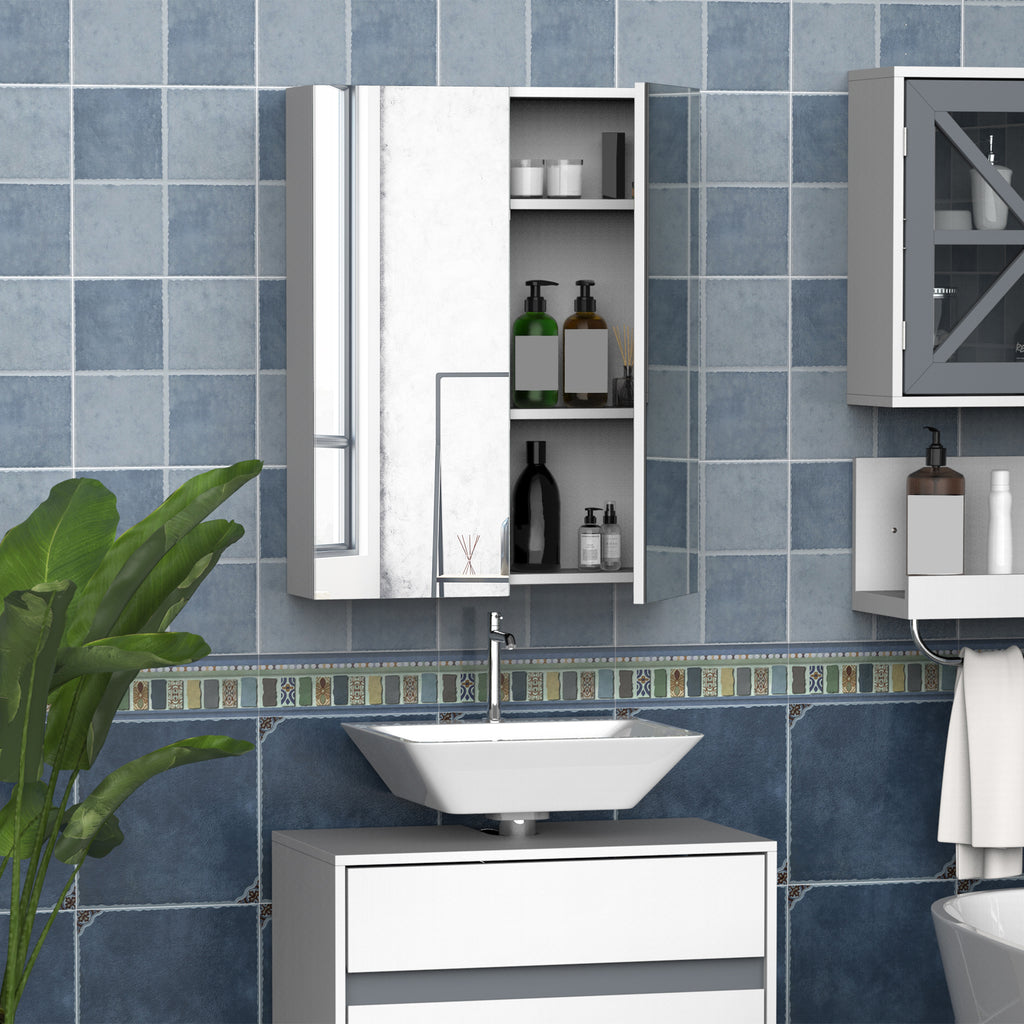 Bathroom Cabinet with 2 Doors and Mirror in White MDF 60 x 75 x 15cm
