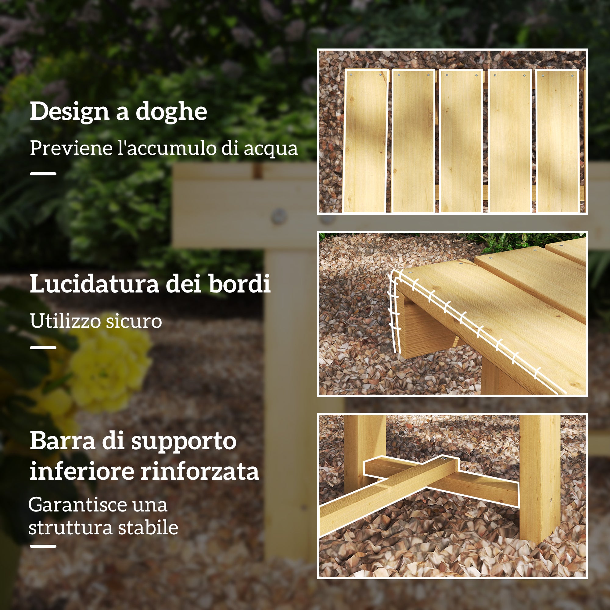 Waterproof 2-Seater Outdoor Bench in Fir Wood, for Garden Terrace, Up to 250kg, 110x38x35cm