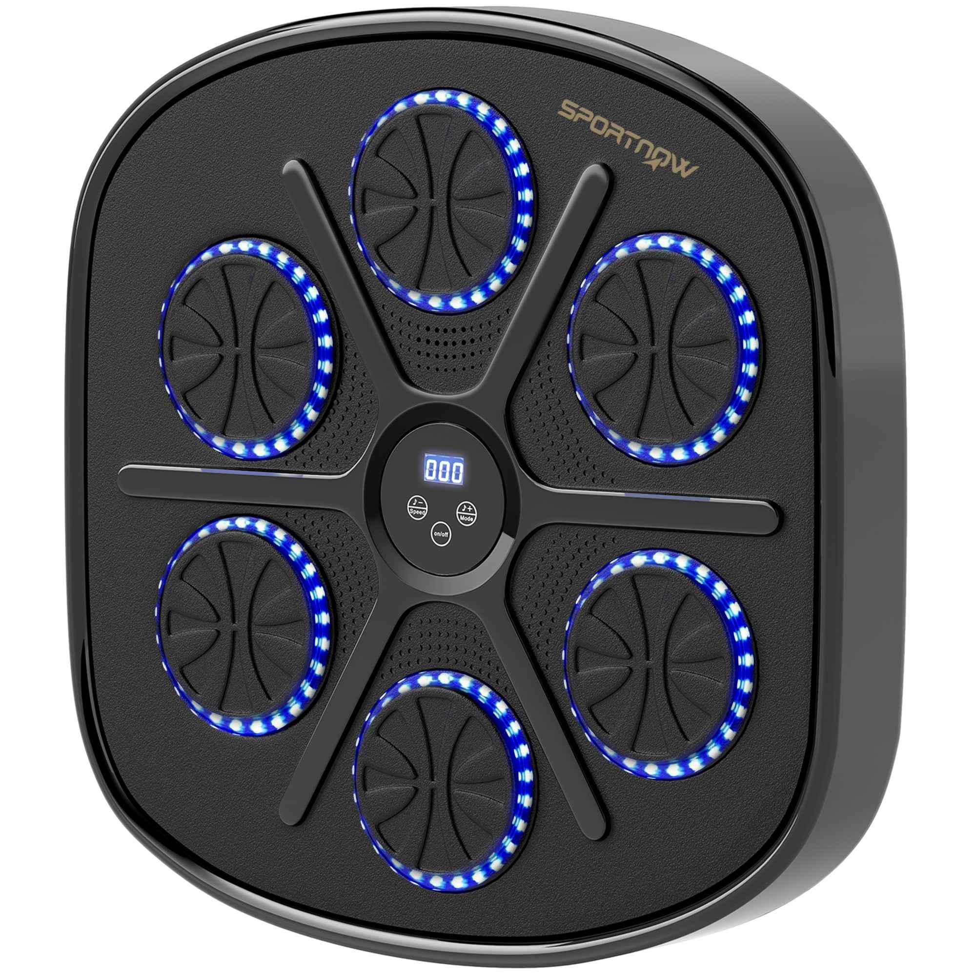 SPORTNOW Wall-Mounted Musical Boxing Machine with 9 Speeds, Bluetooth Connection and Gloves, 41.8 x 44.6 x 7.5 cm, Black and Blue