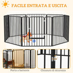 PawHut 8-Panel Modular Indoor/Outdoor Dog Kennel with 9 Pegs, Steel, 164x164x80 cm, Black