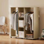 HOMCOM Wardrobe with Wheels, 2 Rods, and 3 Open Shelves, Made of Wood and Aluminum, 120x40x128 cm, Wood Color