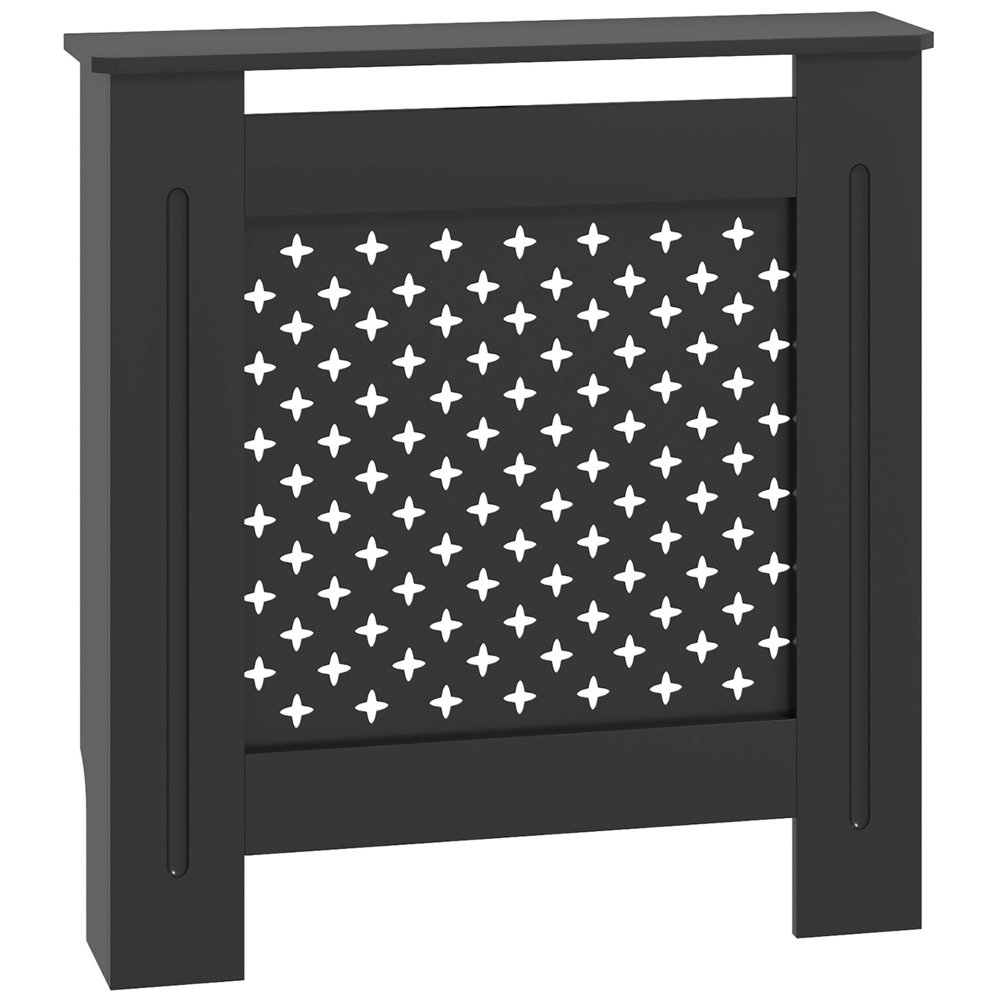 Cross-Perforated MDF Wood Radiator Cover with Shelf and Wall Mounting, 78x19x82 cm, Black