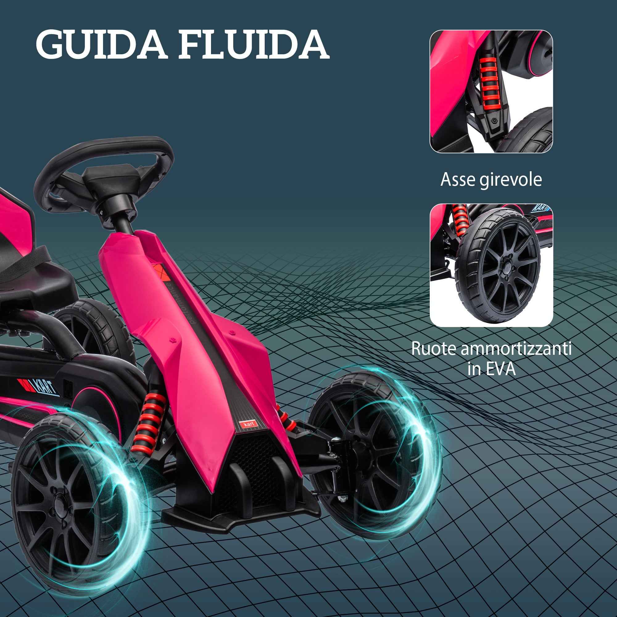 Pedal Go Kart for Kids Ages 3-8 with Adjustable Seat and EVA Wheels, 100x58x58.5 cm, Pink and Black