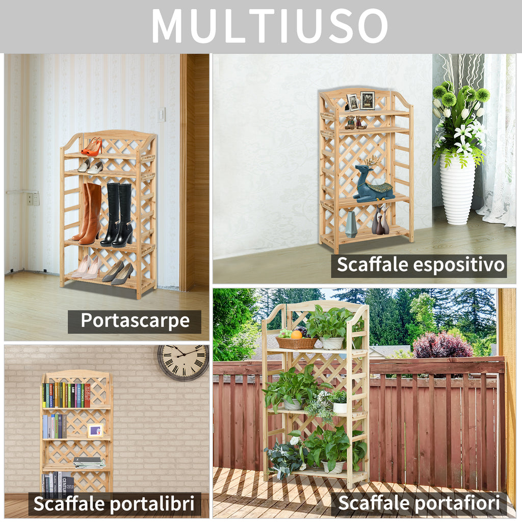 Outsunny Outdoor Plant Stand, Folding Balcony Planter with 4 Adjustable Shelves, Wooden Garden and Home Decor, 67x33x123cm
