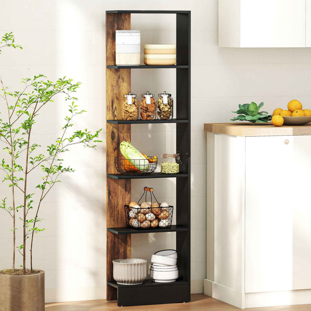 HOMCOM Modern Space-Saving 5-Tier Wooden Bookcase, 45 x 21 x 170 cm, Brown and Black