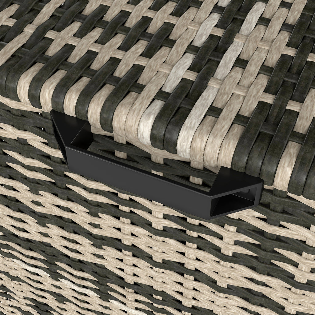 350L 2-Tier Outdoor Storage Chest with Gas Pistons, PE Rattan and Steel, 118x57x69 cm, Grey