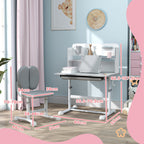 Adjustable Children's Desk and Chair Set, School Desk with Tiltable Top, Drawer, Shelf, Grey