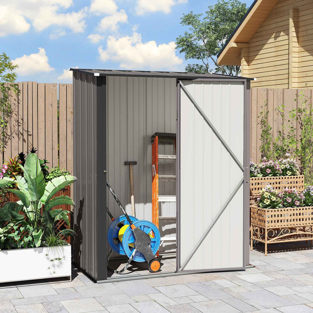 Outsunny Steel Garden Shed with Latch, 161.5 x 94.5 x 196 cm, Light Grey