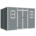 Outsunny 2-Door Tool Shed with Windows and Air Vents, Made of PP and Aluminum, 303x183x184 cm, Gray