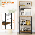 HOMCOM Kitchen Shelf with Power Strip, Shelves and Hooks Industrial Style, 60x42x153cm, Brown - Borgè