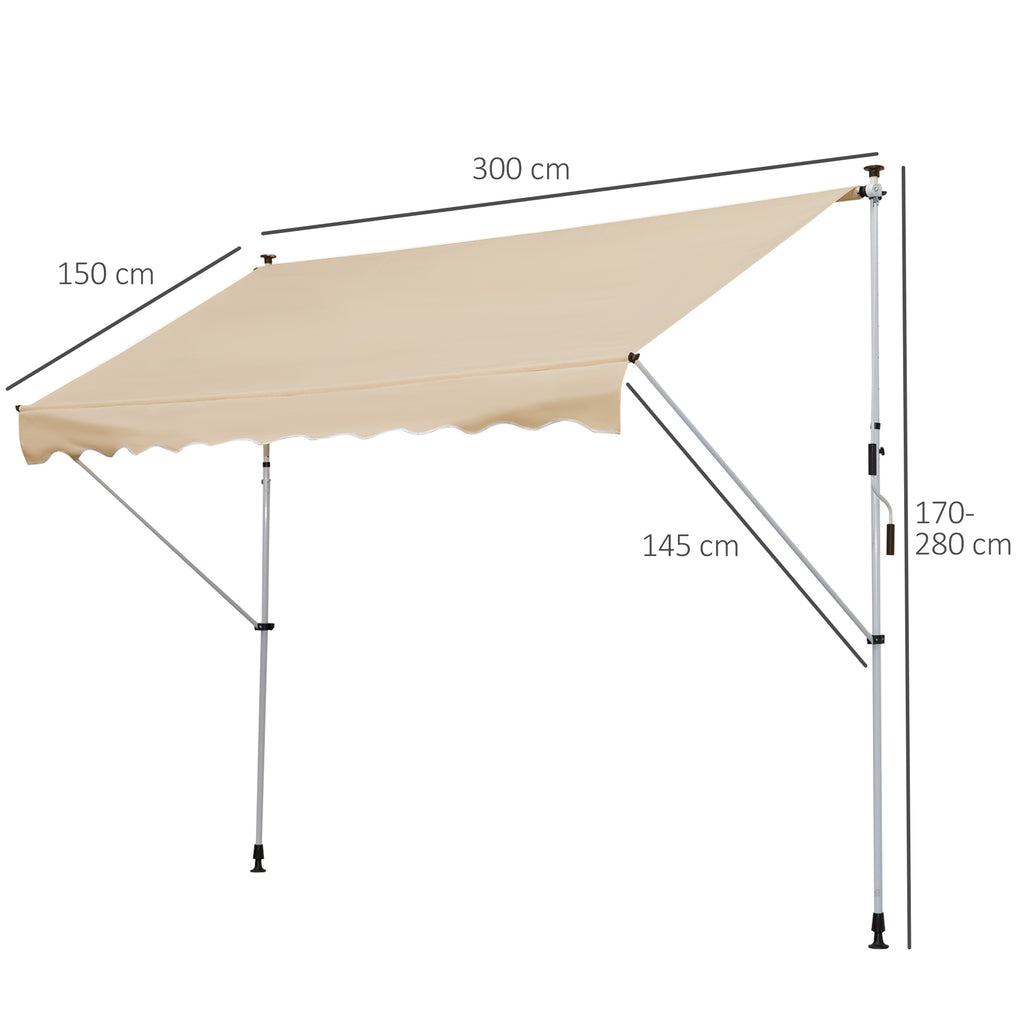 Outsunny 3x1.5m Arm Awning with Crank and Telescopic Structure, Beige
