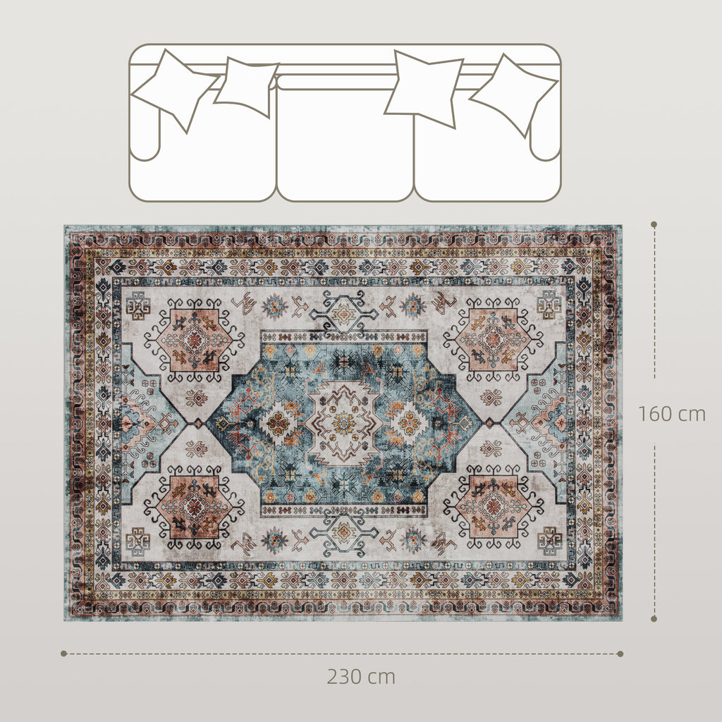 Vintage Non-Slip and Washable Short Pile Rug for Living Room and Bedroom, 230x160 cm, Multicolor