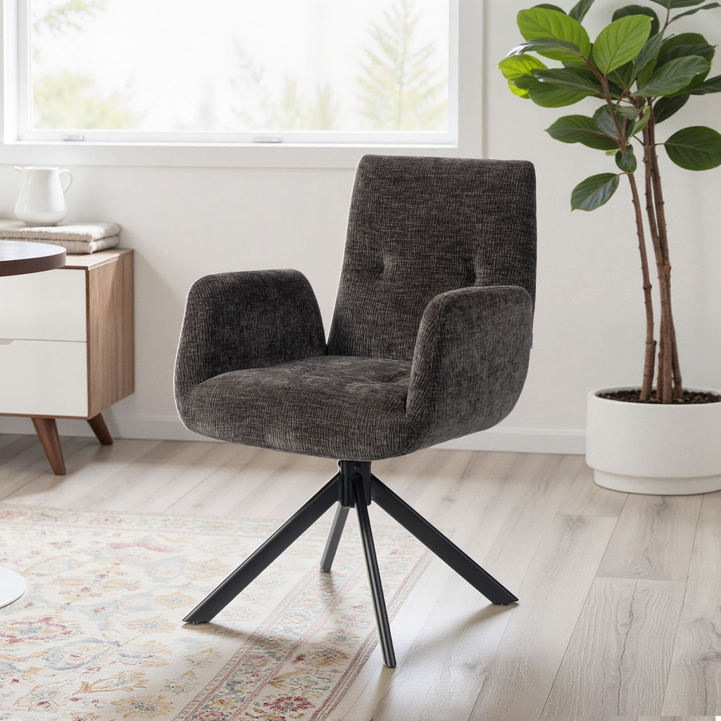 HOMCOM Swivel Bedroom Chair in Linen-Effect Fabric or Angled Steel Legs, Black
