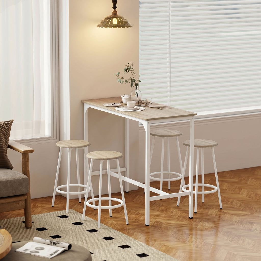 HOMCOM 5-Piece Dining Set with 110x50x89.5cm Bar Counter and Ø30x60.5cm Stools in Wood and Metal, Wood Color