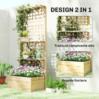 Outsunny Raised Wooden Planter with Trellis, Roof and 2 Shelves, 76x43.5x177 cm, Natural Wood