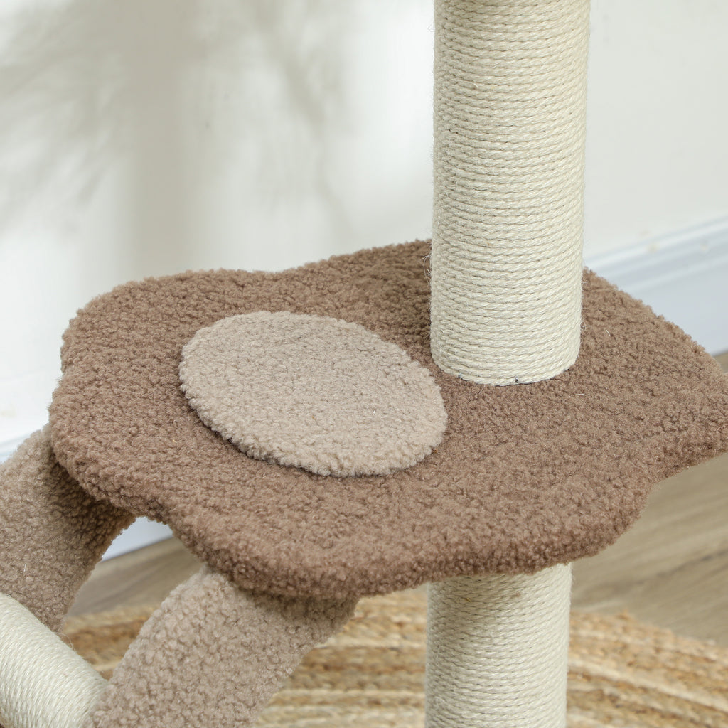 3-Tier Cat Tree with Top Perch and Toy Ball, 48x40x88 cm, White and Brown