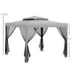 Outsunny 3x3 m Garden Gazebo with Mosquito Net, Double Roof and 8 Holes, in Steel and Polyester, Grey
