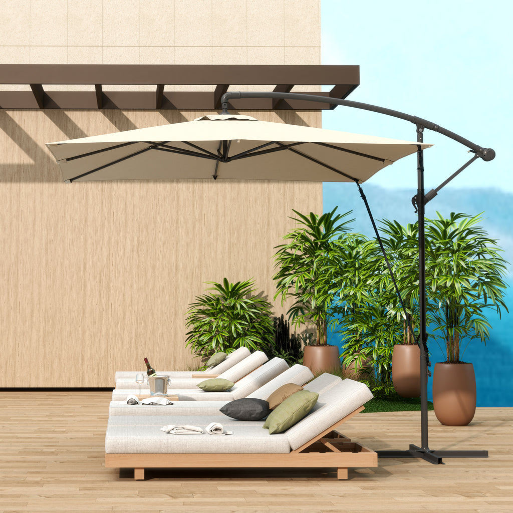 Outsunny 247x247cm Cantilever Umbrella with Cross Base and Crank Handle, in Metal and Polyester, Khaki Color