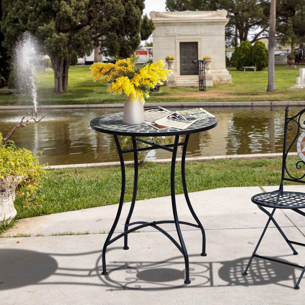Outsunny Black Metal and Ceramic Garden and Outdoor Coffee Table