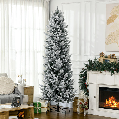 225cm Snowy Christmas Tree with 988 Branches and Steel Base for Indoors with Automatic Opening
