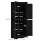 HOMCOM Tall Kitchen Cabinet with 6 Adjustable Shelves and 4 Wooden Doors, 76x40.5x184 cm, Black