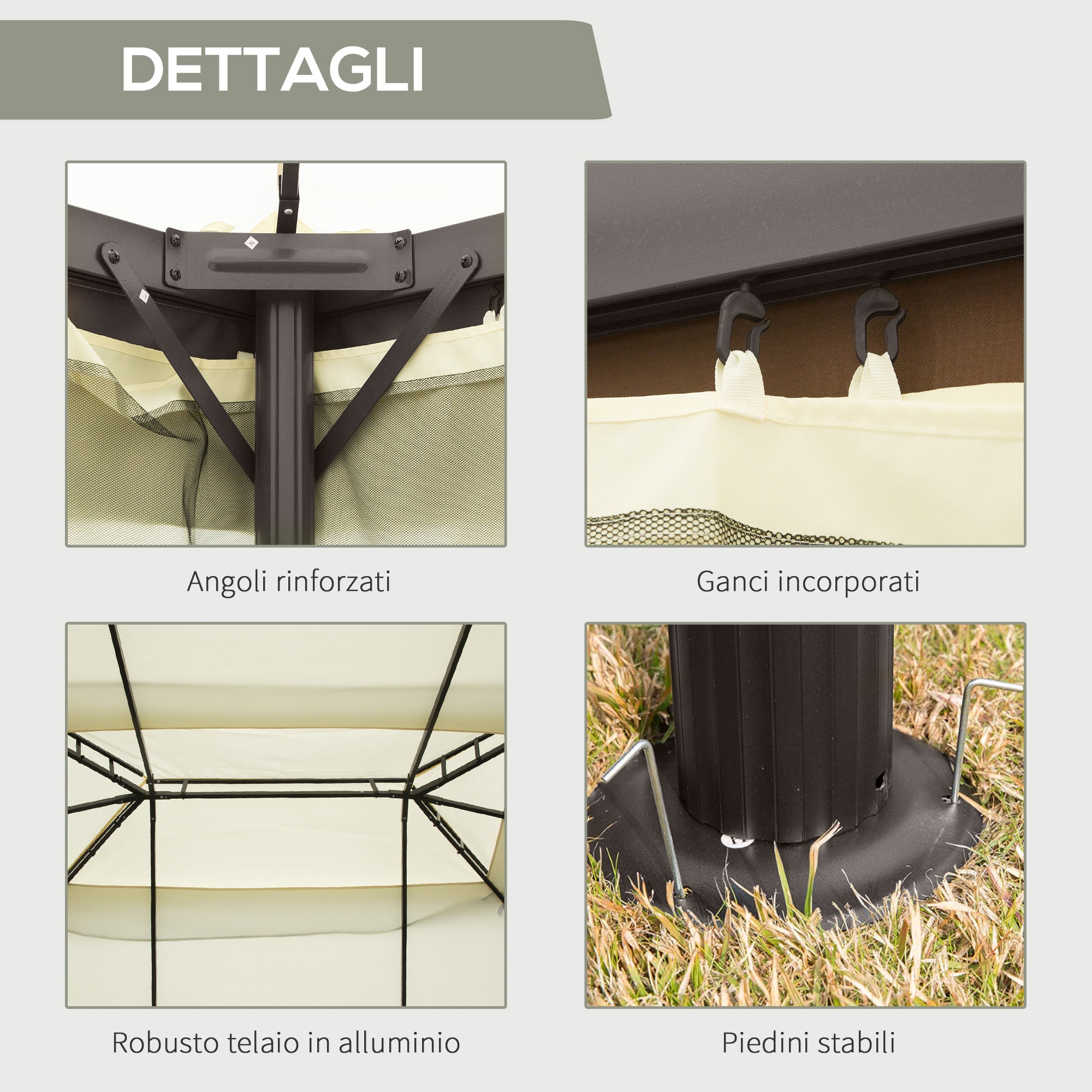 Outsunny 4x3m Garden Gazebo with Mosquito Net and Curtains, Double Roof and Anti-UV Coating, Cream
