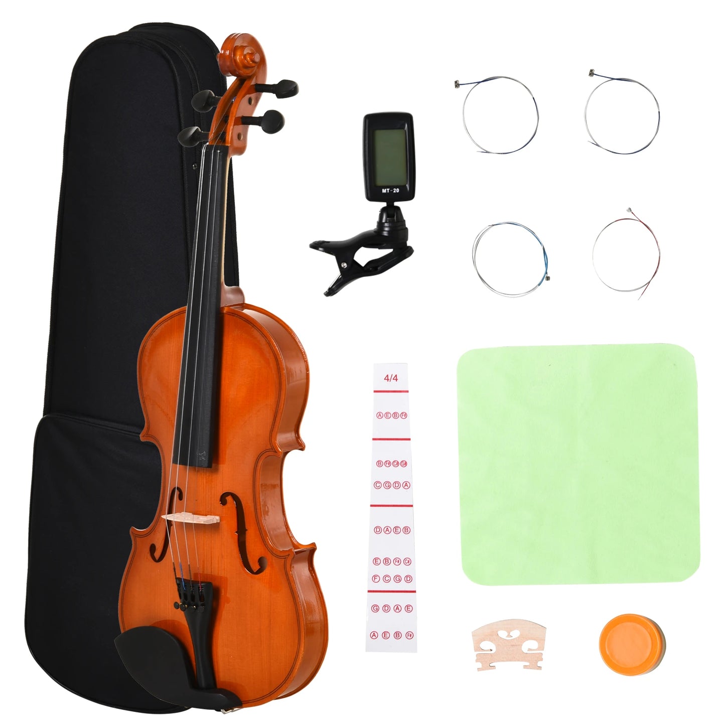 4/4 Violin for Adults with Accessories Included (Case, Bow, Strings, Bridge, Tuner) 58.5 x 21.5 x 7cm