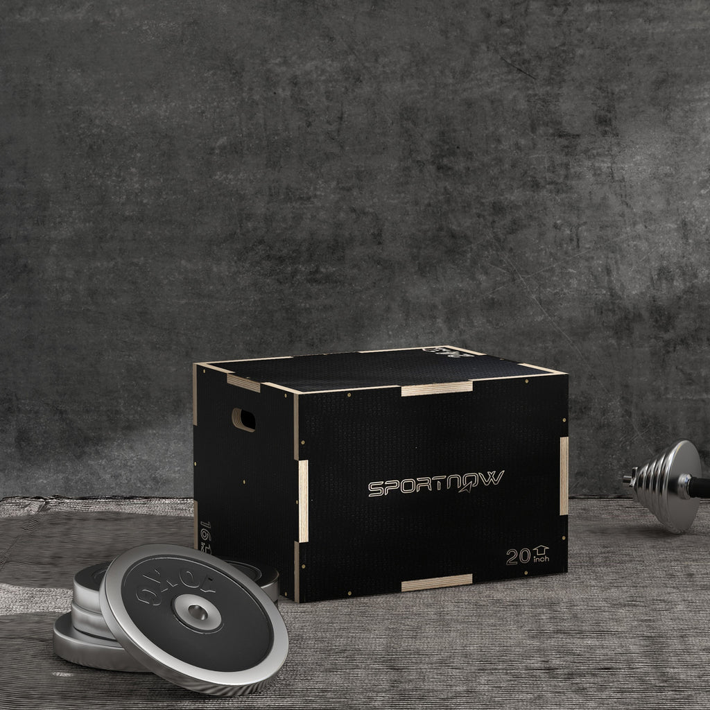 SPORTNOW Plyometric Jump Box at 3 Heights in Non-Slip Wood, 61-51-41cm, Black - Borgè