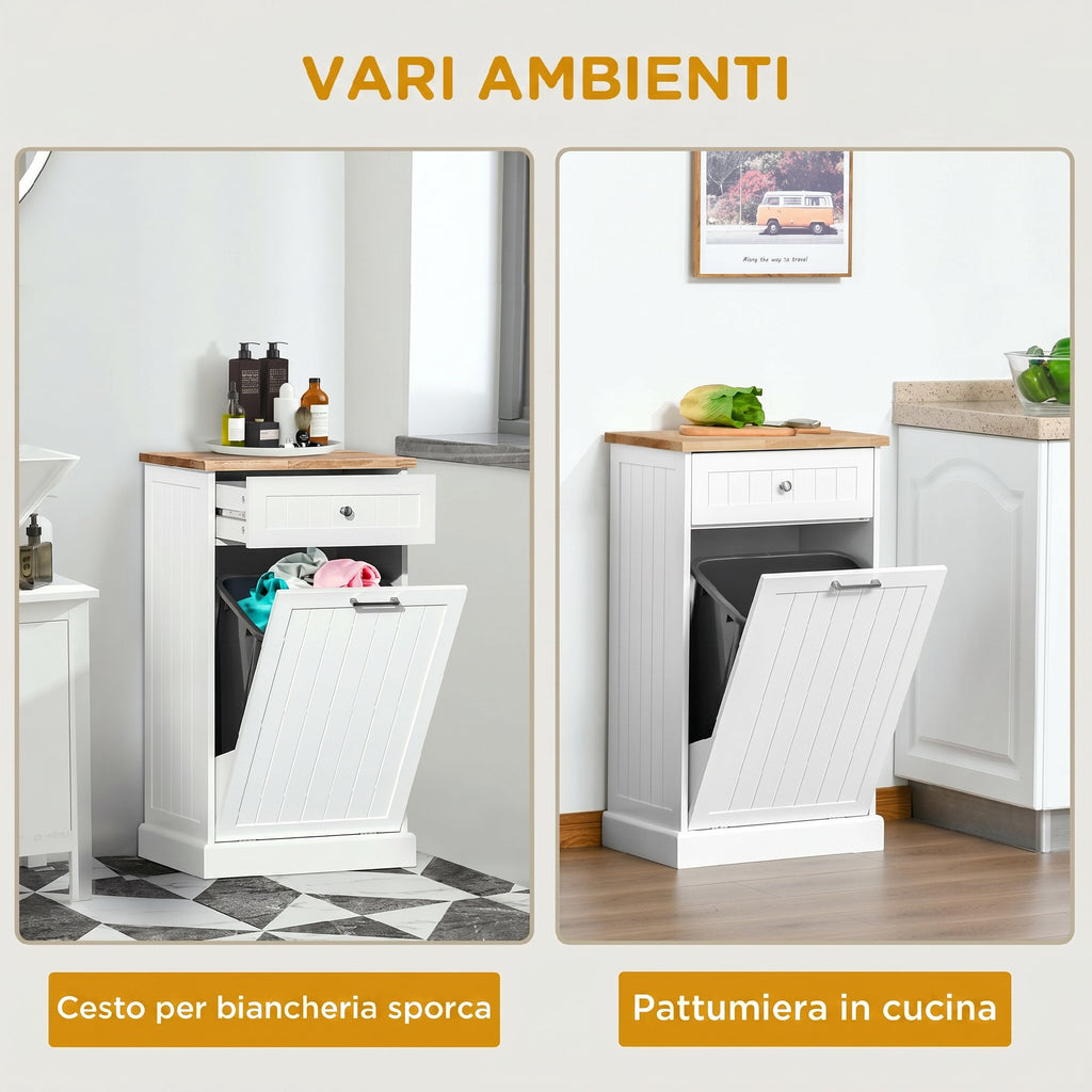 HOMCOM Kitchen Sideboard, Kitchen Cabinet with 38-Liter Trash Can Stand, Drawer, White