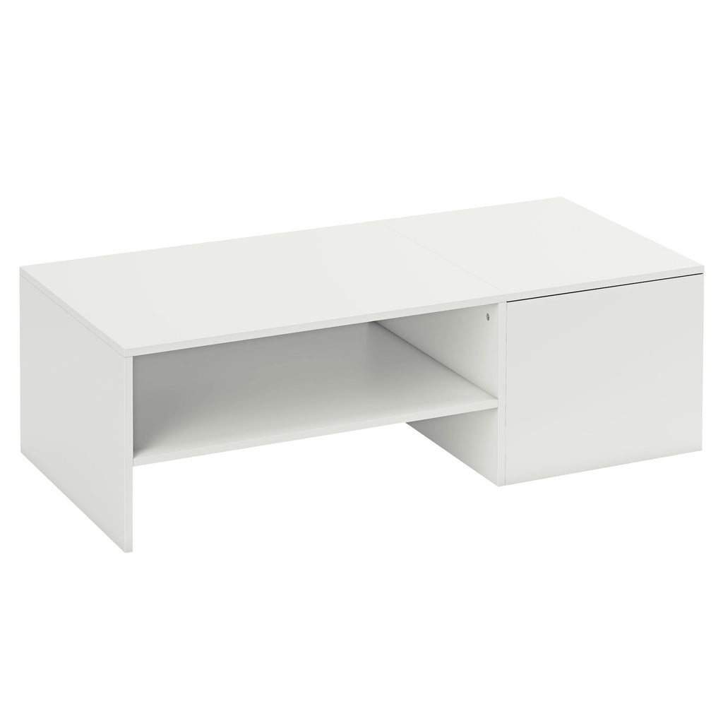 HOMCOM Wooden Coffee Table with Sliding Top and Open and Retractable Shelf, 110x52x36 cm, White