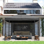 Outsunny 3x3m UPF30+ 2-Tier Dark Grey Polyester Garden Gazebo Cover