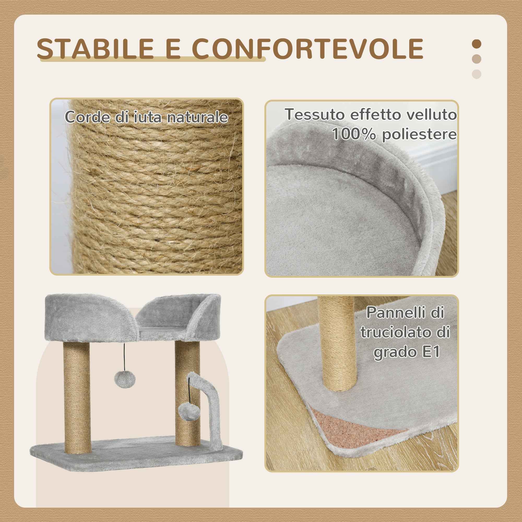 PawHut Cat Tree with Jute Scratching Post, Bed and Balls, 48x38x42 cm, Grey