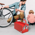 Folding Metal Tool Box with 5 Trays, 3 Shelves, Red
